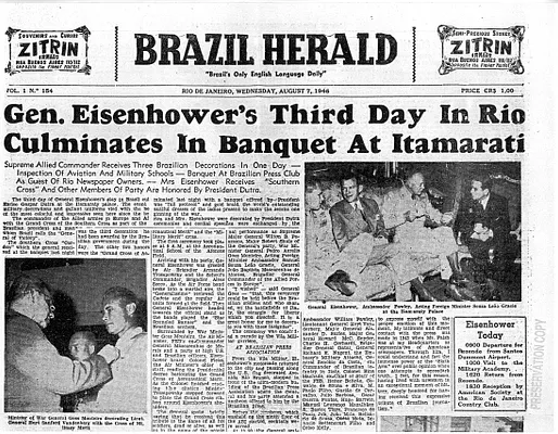 Newspaper Clipping, Brazil Herald, "Gen. Eisenhower's Third Day in Rio Culminates in Banquet at Itamarati"