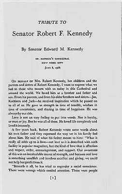 Tribute to Senator Robert F. Kennedy by Senator Edward M. Kennedy June 8, 1968