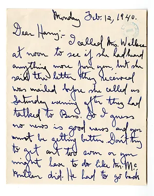 Letter from Mary Jane Truman to Harry S. Truman