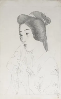 手拭持てる女 (Sketch of Woman Holding a Towel)