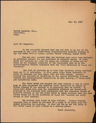 [Creighton J. Hill] typed letter to Norman Hapgood, [Boston, Mass.], August 13, 1932