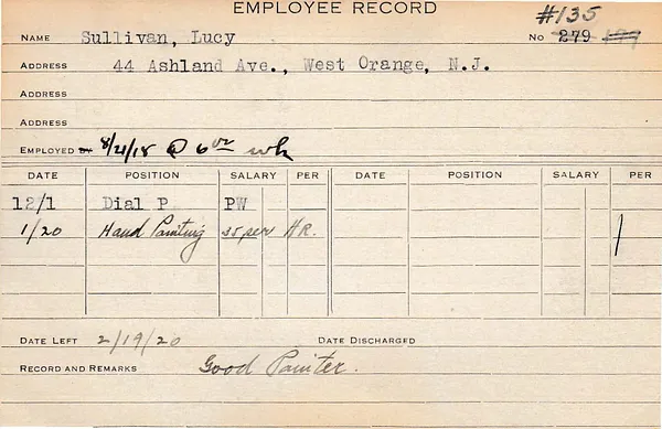 Employee Record, February 19, 1920