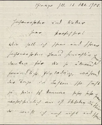 Kühnemann, Eugen, 1868-1946 autograph letter signed to Hugo Münsterberg, Chicago, 15 October 1905