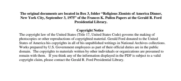 1975/09/03 - Religious Zionists of America Dinner, New York City