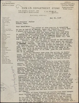 J. A. Pickus typed letter signed (copy) to [Alvan T.] Fuller, Walthill, Neb., May 26, 1927