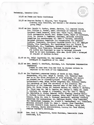 Daily Appointment Sheet for President Harry S. Truman