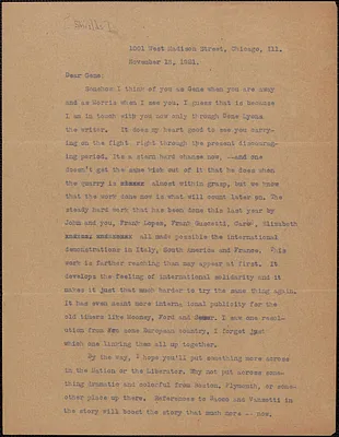 Art [Shields] typed letter signed (copy) to Gene - [Eugene Lyons], Chicago, Ill., November 18, 1921