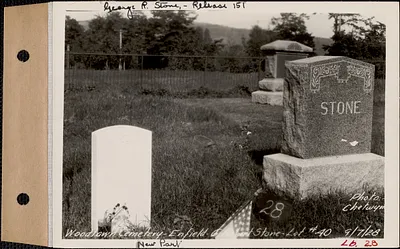 G. Robert Stone, Woodlawn Cemetery, new section, lot 40, Enfield, Mass., Sept. 7, 1928
