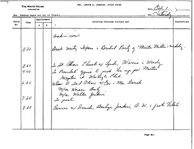 Lady Bird Johnson's Daily Diary Entry, 2/1/1964