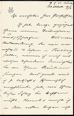 Maas, Henriette autograph letter signed to Hugo Münsterberg, München, 09 February 1911