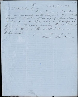 Thomas Limehouse, Summerville, S.C., autograph letter signed to Ziba B. Oakes, 9 June 1854