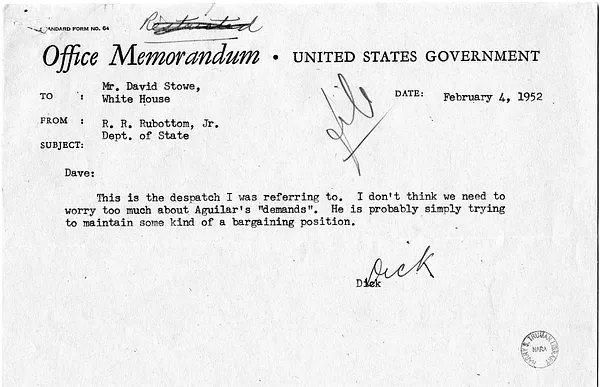 Memorandum from R. R. Rubottom to David Stowe with Attachment
