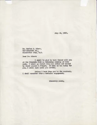 Letters Sent to Dr. Harlan S. Miner, July 24, 1933