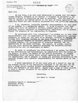 Letter from President Harry S. Truman to Robert Patterson