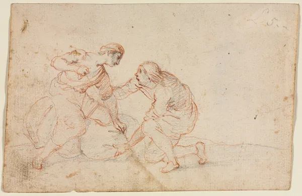 Two Men Tying a Bundle (recto)