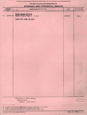 President Gerald R. Ford's Daily Diary, April 26, 1975