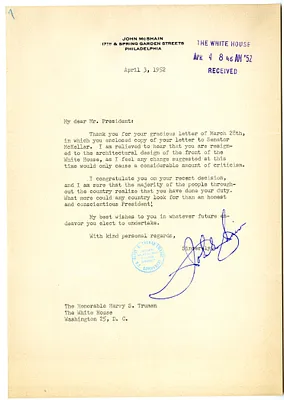 Letter from John McShain to President Harry S. Truman
