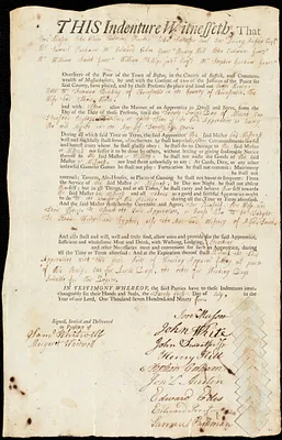 James Henley [Henly] indentured to apprentice with Freeman Hinckley of Barnstable, 25 July 1794