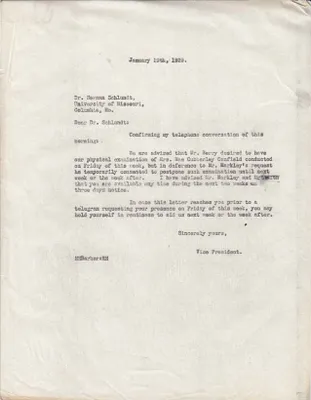 Letters Sent to Dr. Herman Schlundt, January 29, 1929