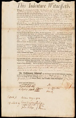 Joseph Clifton indentured to apprentice with Aaron Clinton of Medford, 1 May 1754