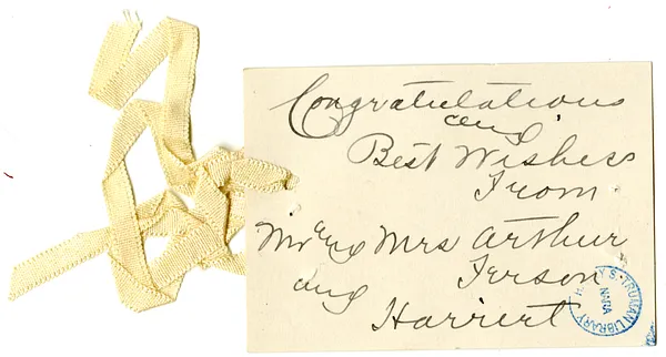Wedding Gift Card from Mr. and Mrs. Arthur Ferson
