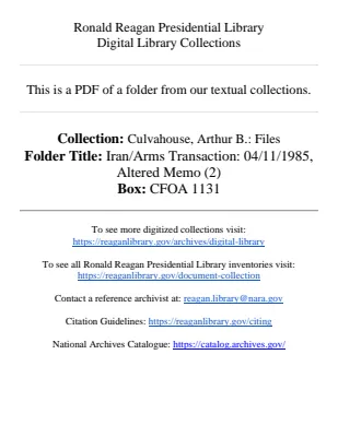 Iran/Arms Transaction: 04/11/1985, Altered Memo (2)