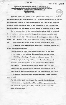 Third Draft, Address by Secretary of State Edward Stettinius at the Opening of the United Nations Conference