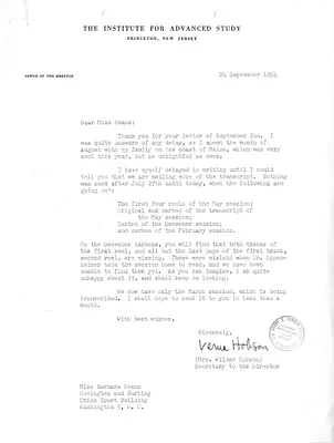 Correspondence Between Verna Hobson, Barbara Evans, Robert Oppenheimer, Dean Acheson,