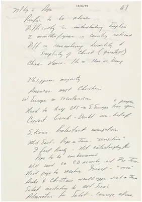 President Jimmy Carter's Handwritten Notes on Meeting with the Pope