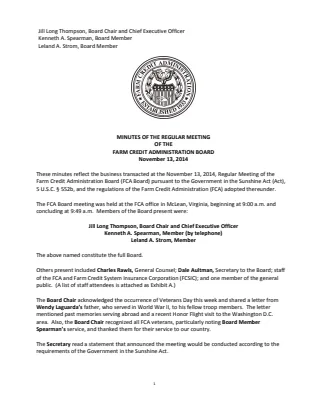 Board Meeting Minutes, November 2014