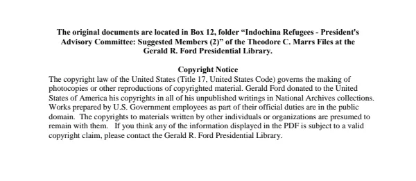 Indochina Refugees - President's Advisory Committee: Suggested Members (2)