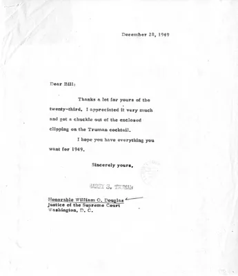 Correspondence Between President Harry S. Truman and Justice William O. Douglas