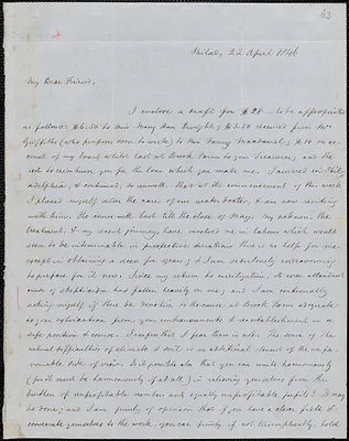 James Kay Jr. autograph letter signed to John Sullivan Dwight, Philadelphia, April 22, 1846