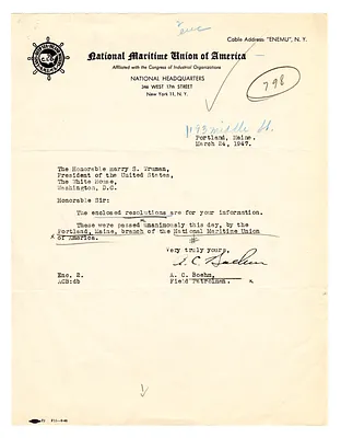Letter to President Harry S. Truman from A. C. Boehm, with Attachments