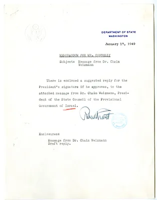 Memorandum from Robert Lovett to Matthew Connelly, with Attachments