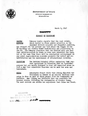 Memorandum, State Department Summary of Telegrams