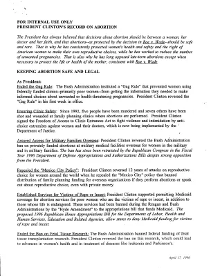 Clinton Administration Record on Abortion