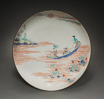 Dish with Zhou Maoshu Admiring Lotus Flowers
