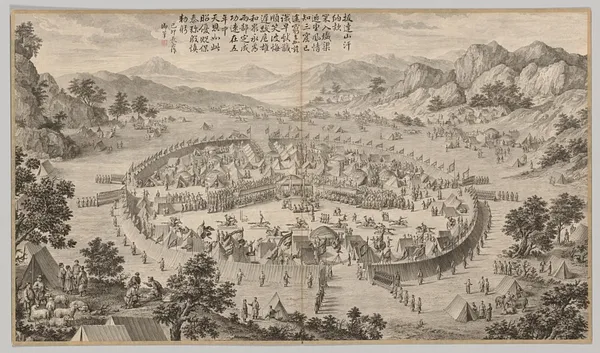 Khan of Bada Shan Presenting Tribute: from Battle Scenes of the Quelling of Rebellions in the Western Regions, with Imperial Poems