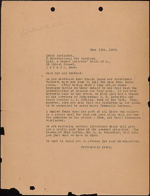 Frank R. Lopez typed letter (copy) to Louis Agrippino (International Hod Carriers', Building and Common Laborers' Union of America), Boston, Mass., June 11, 1923