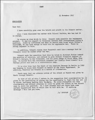 Memorandum from William Donovan to Justice Robert Jackson