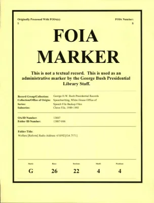 Welfare [Reform] Radio Address 4/10/92 [OA 7571]
