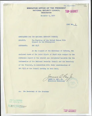 Memorandum from James S. Lay, Jr. to the National Security Council with Attachment