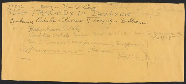 Herbert Brutus Ehrmann Papers, 1906-1970. Sacco-Vanzetti. "Tragedy in Dedham": articles and reviews of Francis Russell book, 1962. Box 14, Folder 19, Harvard Law School Library, Historical & Special Collections