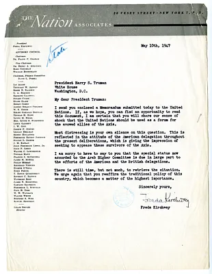 Letter from Freda Kirchwey to President Harry S. Truman