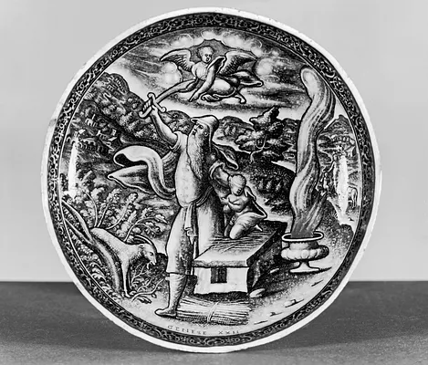 One of a Pair of Covered Footed Bowls with Abraham and Lot