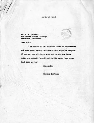Letter from Eleanor Bontecou to A. B. Caldwell with Attachments
