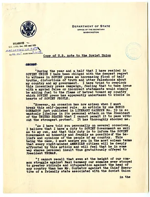 Department of State Memorandum, Copy of United States Note to the Soviet Union