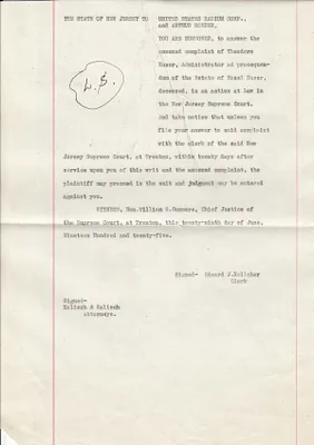 Summons to Arthur Roeder [A. Roeder], June 29, 1925