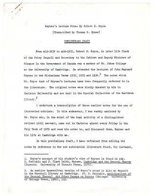 Keynes's Lectures, 1932-1935: Preliminary Draft with Notes by Robert B. Bryce [1 of 3, 2025 accretion]